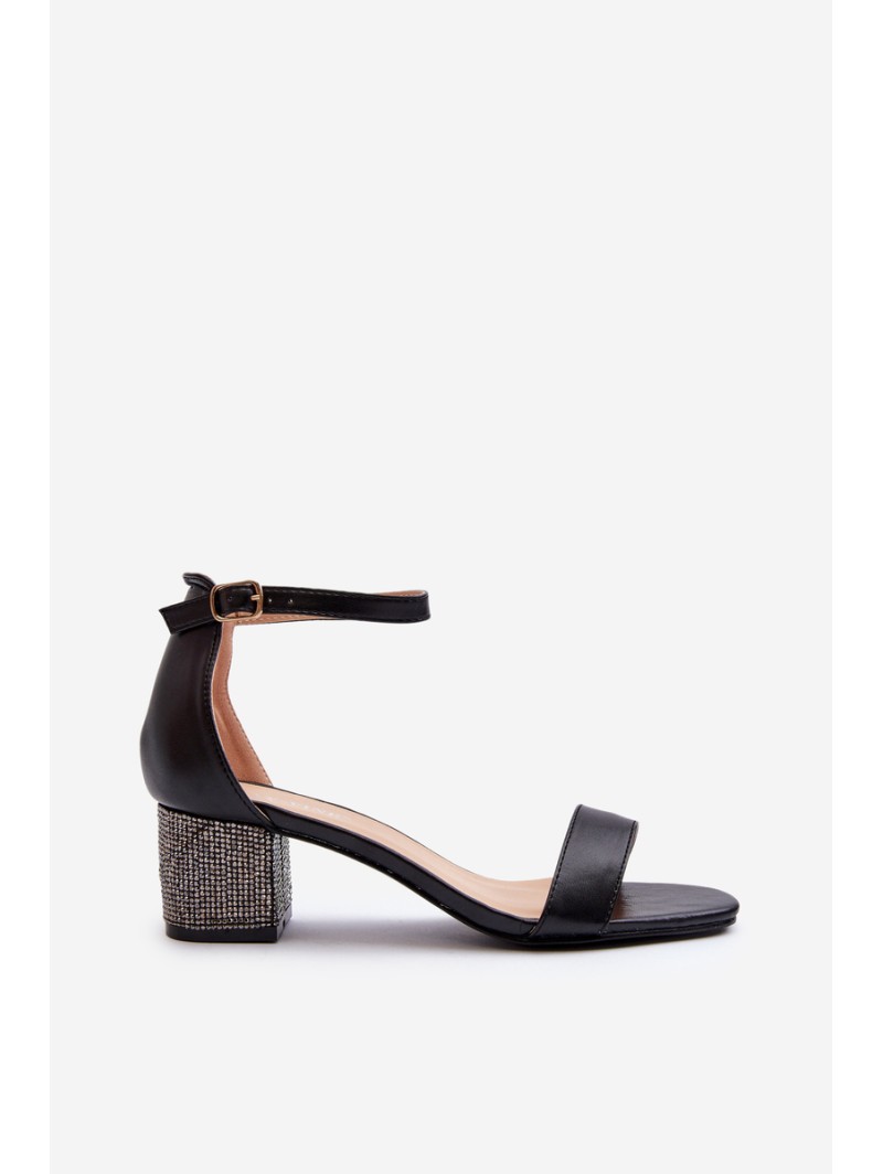 Women's sandals in eco leather on embellished heel black Wiatalia