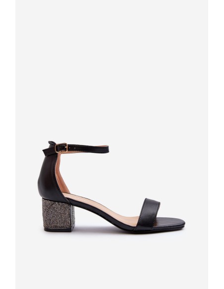 Women's sandals in eco leather on embellished heel black Wiatalia