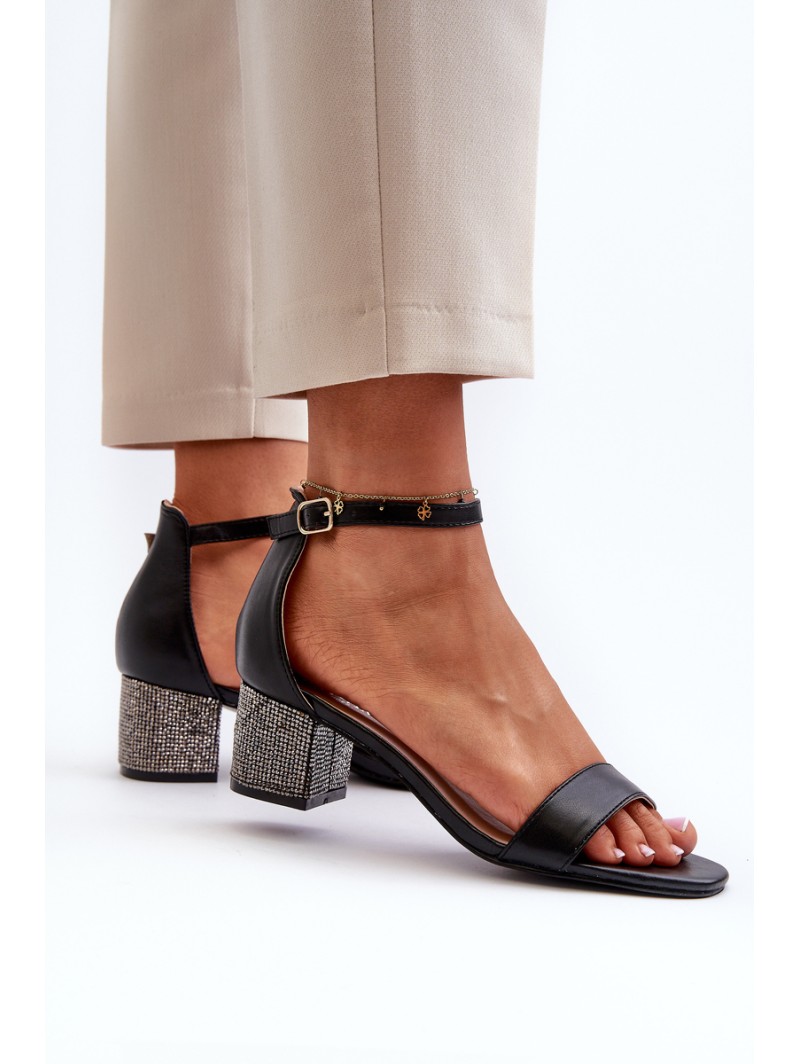 Women's sandals in eco leather on embellished heel black Wiatalia