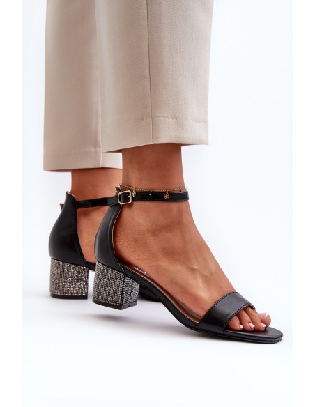 Women's sandals in eco leather on embellished heel black Wiatalia