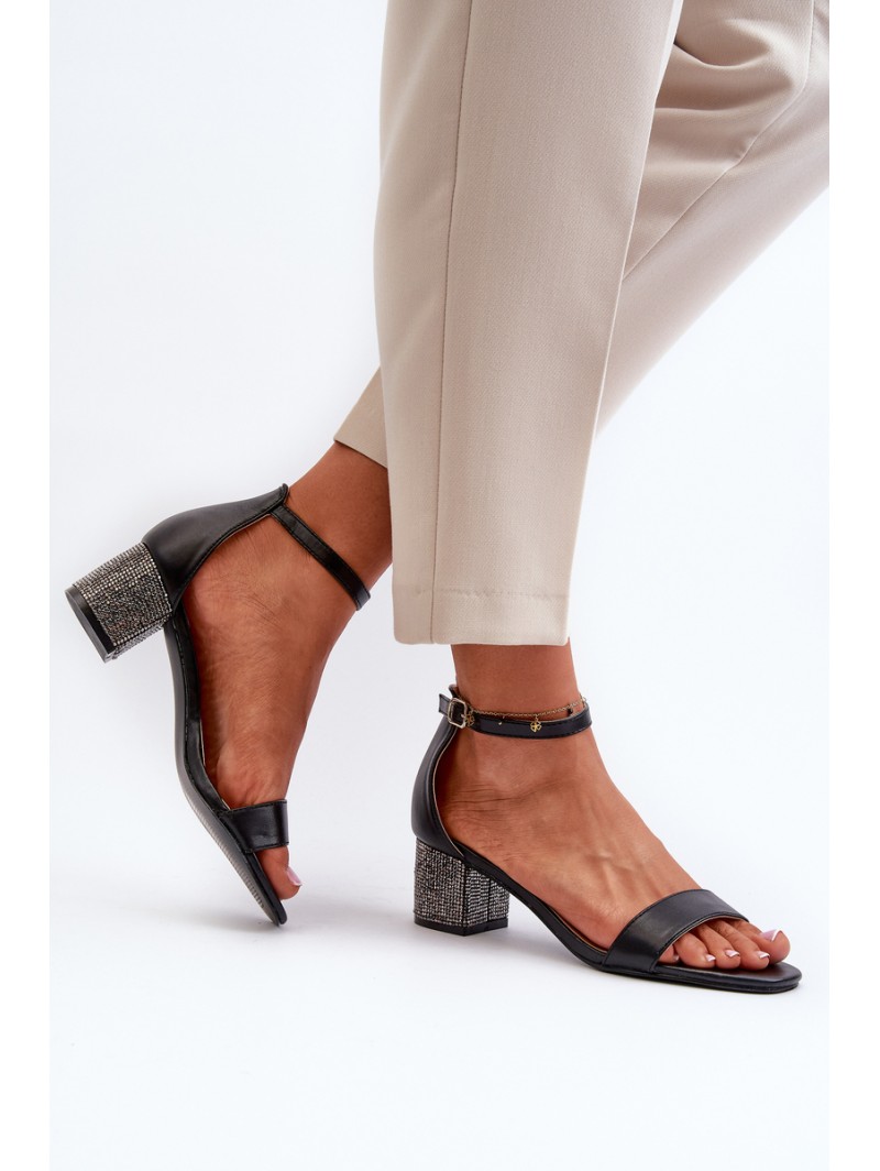 Women's sandals in eco leather on embellished heel black Wiatalia