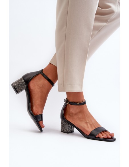 Women's sandals in eco leather on embellished heel black Wiatalia