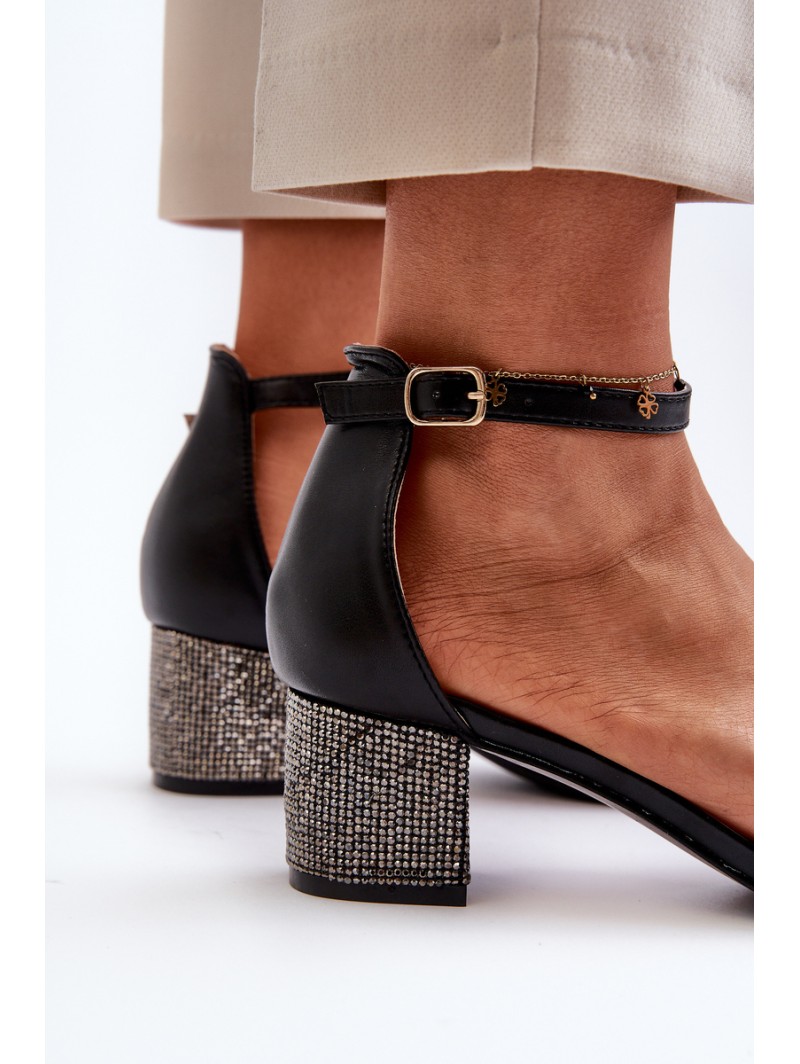 Women's sandals in eco leather on embellished heel black Wiatalia