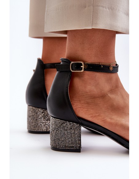 Women's sandals in eco leather on embellished heel black Wiatalia