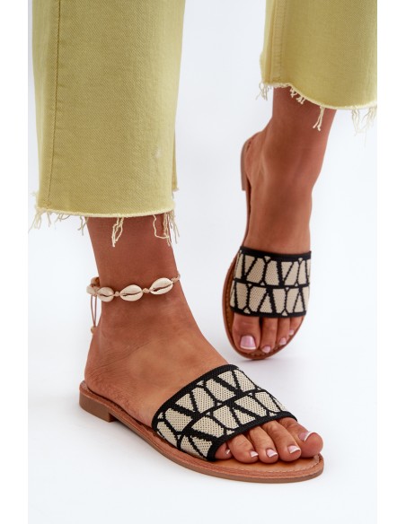 Women's Black Flat Sandals Traivea