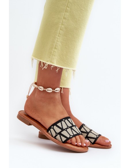 Women's Black Flat Sandals Traivea