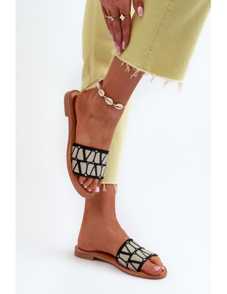 Women's Black Flat Sandals Traivea