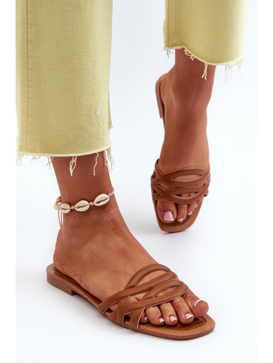 Women's Eco Leather Flat Heel Sandals Brown Moldela