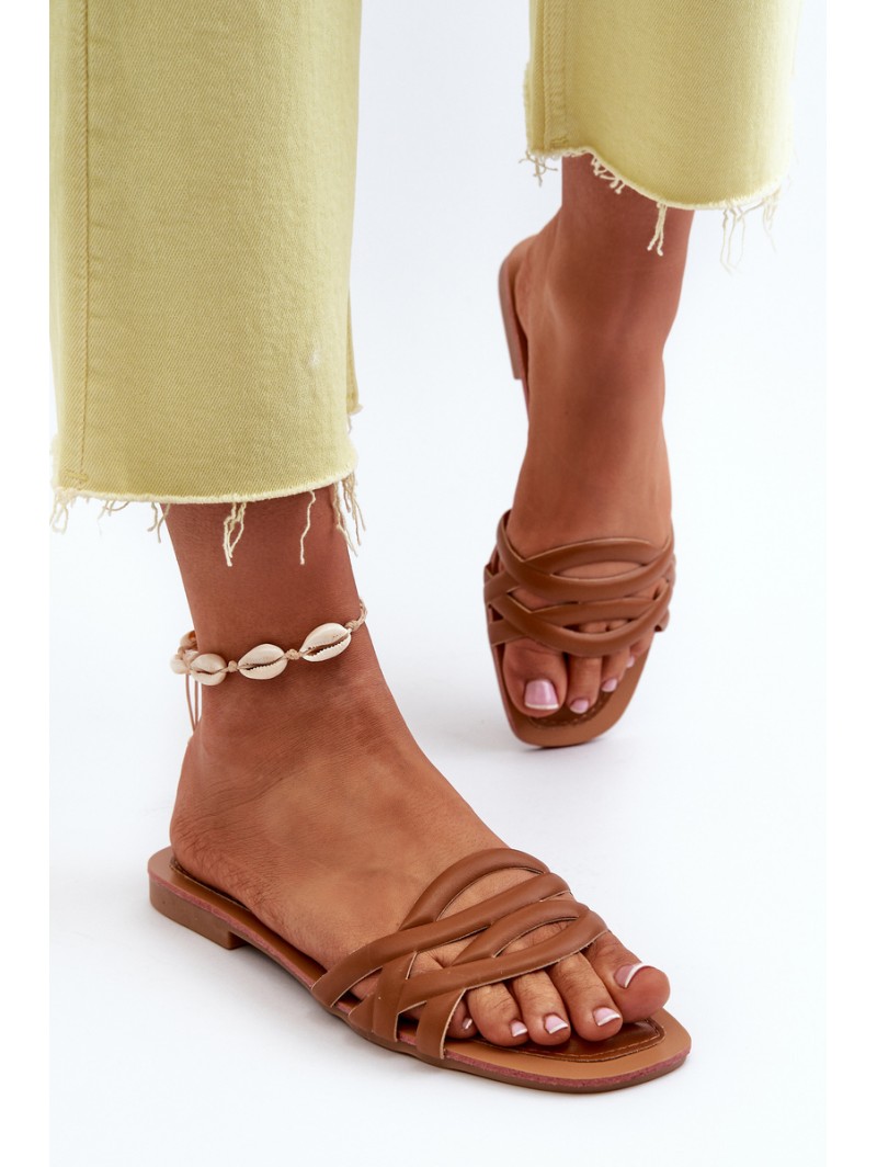 Women's Eco Leather Flat Heel Sandals Brown Moldela