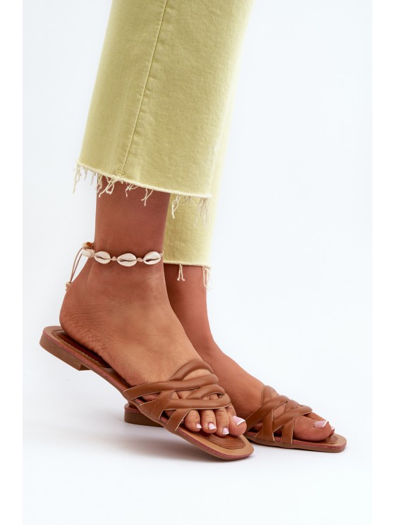 Women's Eco Leather Flat Heel Sandals Brown Moldela 2