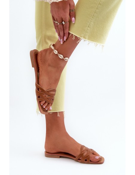 Women's Eco Leather Flat Heel Sandals Brown Moldela