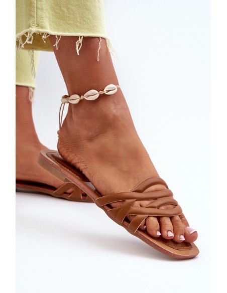 Women's Eco Leather Flat Heel Sandals Brown Moldela
