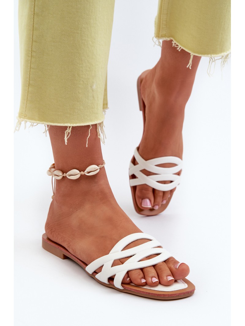 Women's eco leather flat heel sandals white Moldela