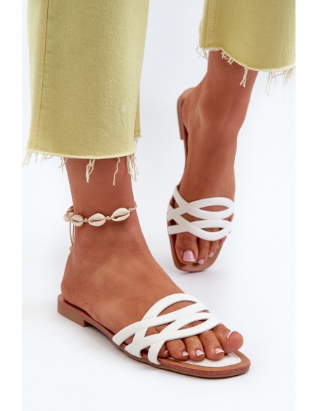 Women's eco leather flat heel sandals white Moldela