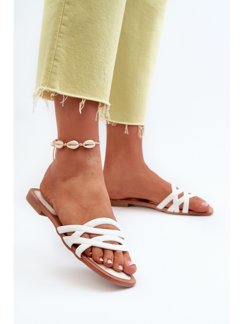 Women's eco leather flat heel sandals white Moldela
