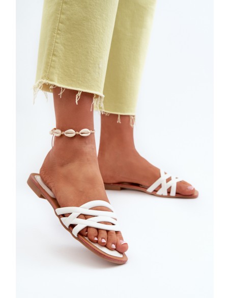 Women's eco leather flat heel sandals white Moldela