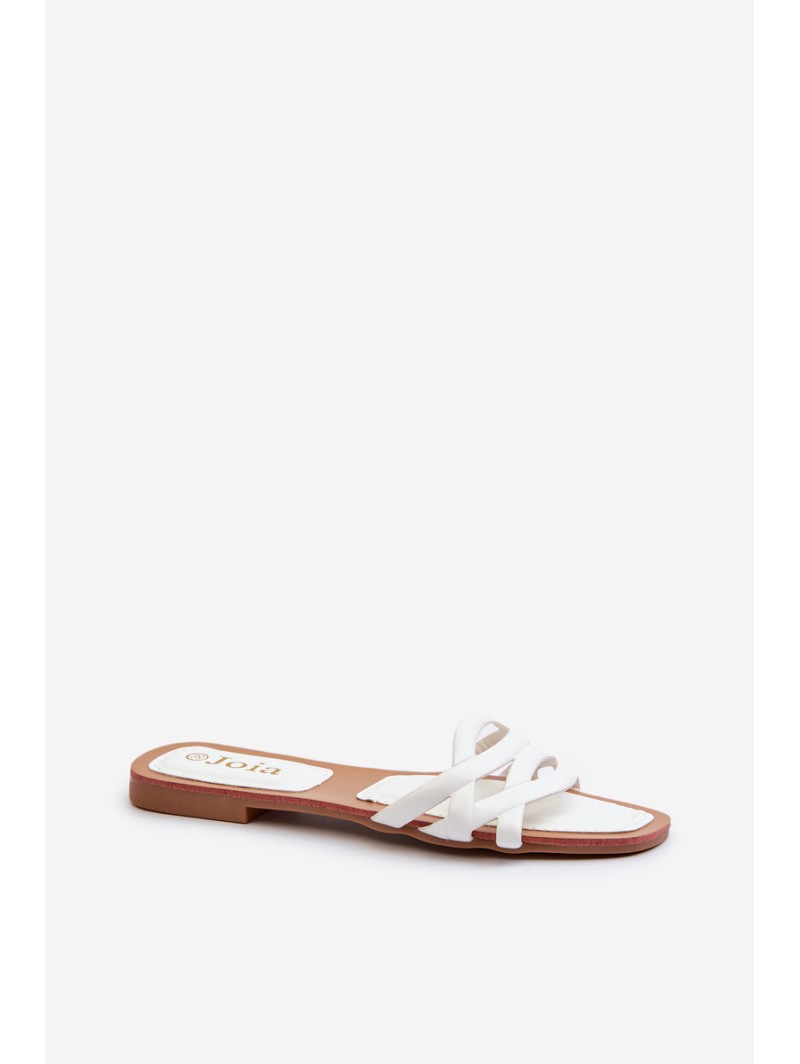 Women's eco leather flat heel sandals white Moldela