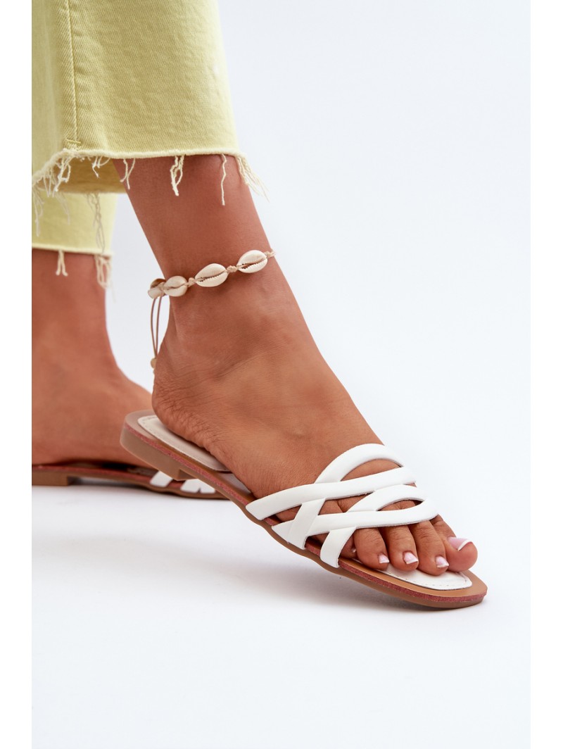 Women's eco leather flat heel sandals white Moldela
