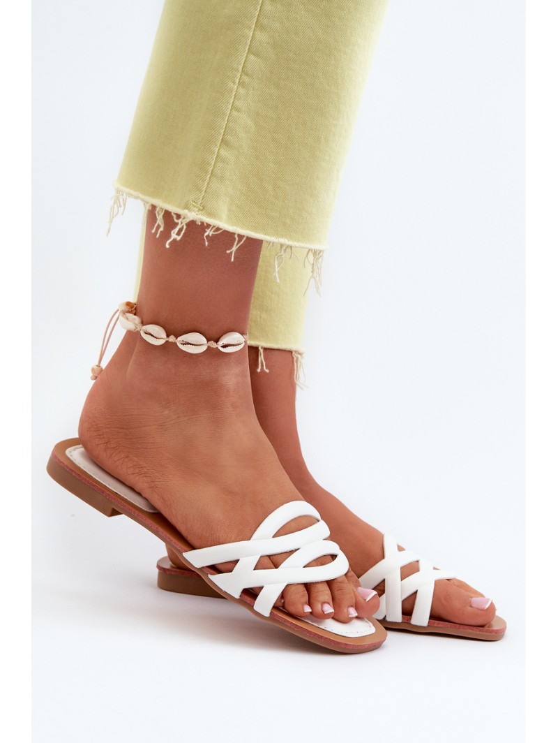 Women's eco leather flat heel sandals white Moldela