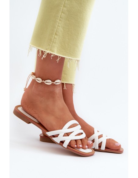 Women's eco leather flat heel sandals white Moldela