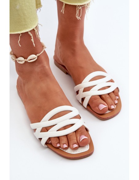 Women's eco leather flat heel sandals white Moldela