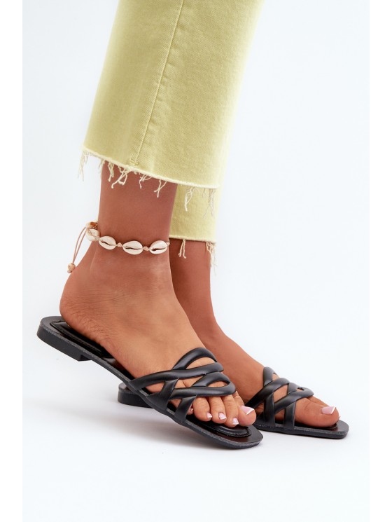 Women's Eco Leather Flat Heel Black Sandals Moldela 2