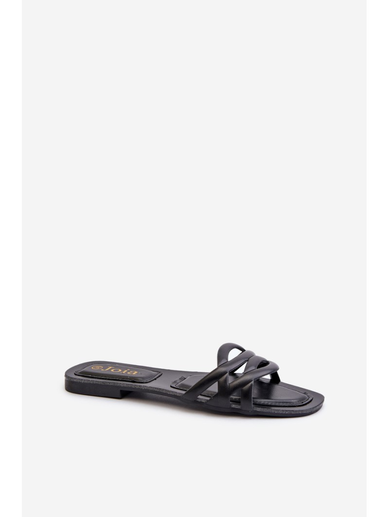 Women's Eco Leather Flat Heel Black Sandals Moldela