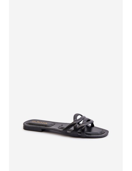 Women's Eco Leather Flat Heel Black Sandals Moldela