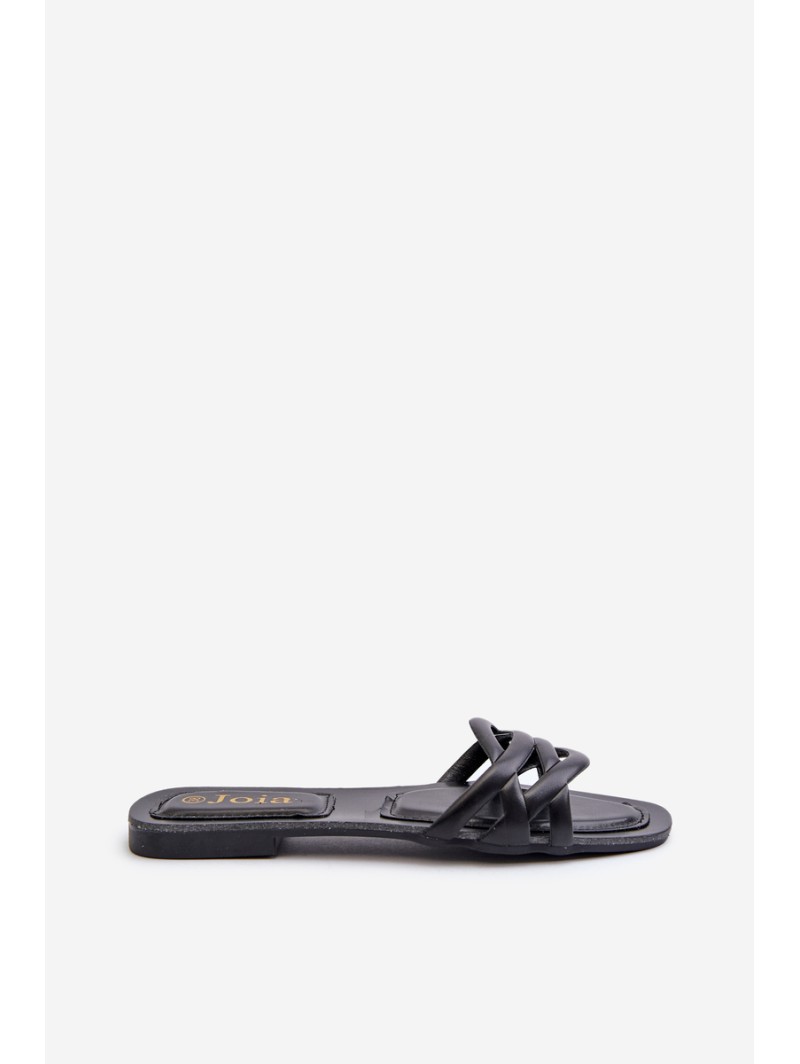 Women's Eco Leather Flat Heel Black Sandals Moldela