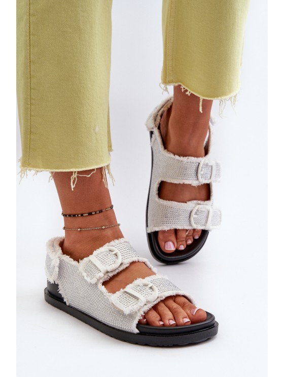 Women's White Embellished Denim Sandals Irmale
