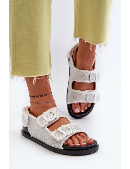Women's White Embellished Denim Sandals Irmale