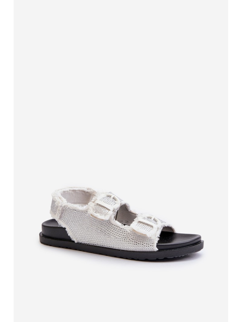 Women's White Embellished Denim Sandals Irmale