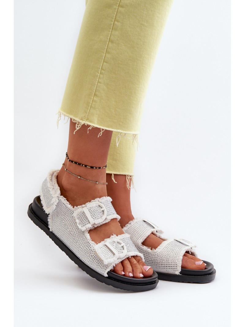 Women's White Embellished Denim Sandals Irmale