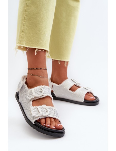 Women's White Embellished Denim Sandals Irmale
