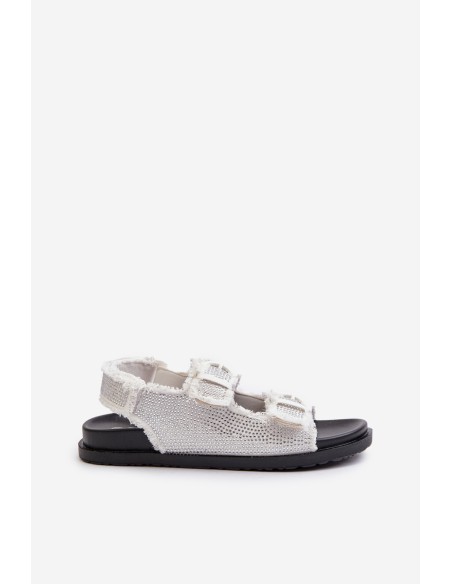 Women's White Embellished Denim Sandals Irmale