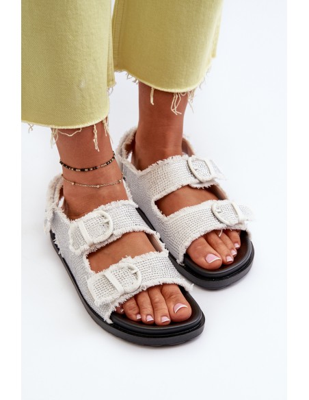 Women's White Embellished Denim Sandals Irmale
