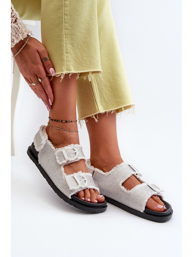 Women's White Embellished Denim Sandals Irmale