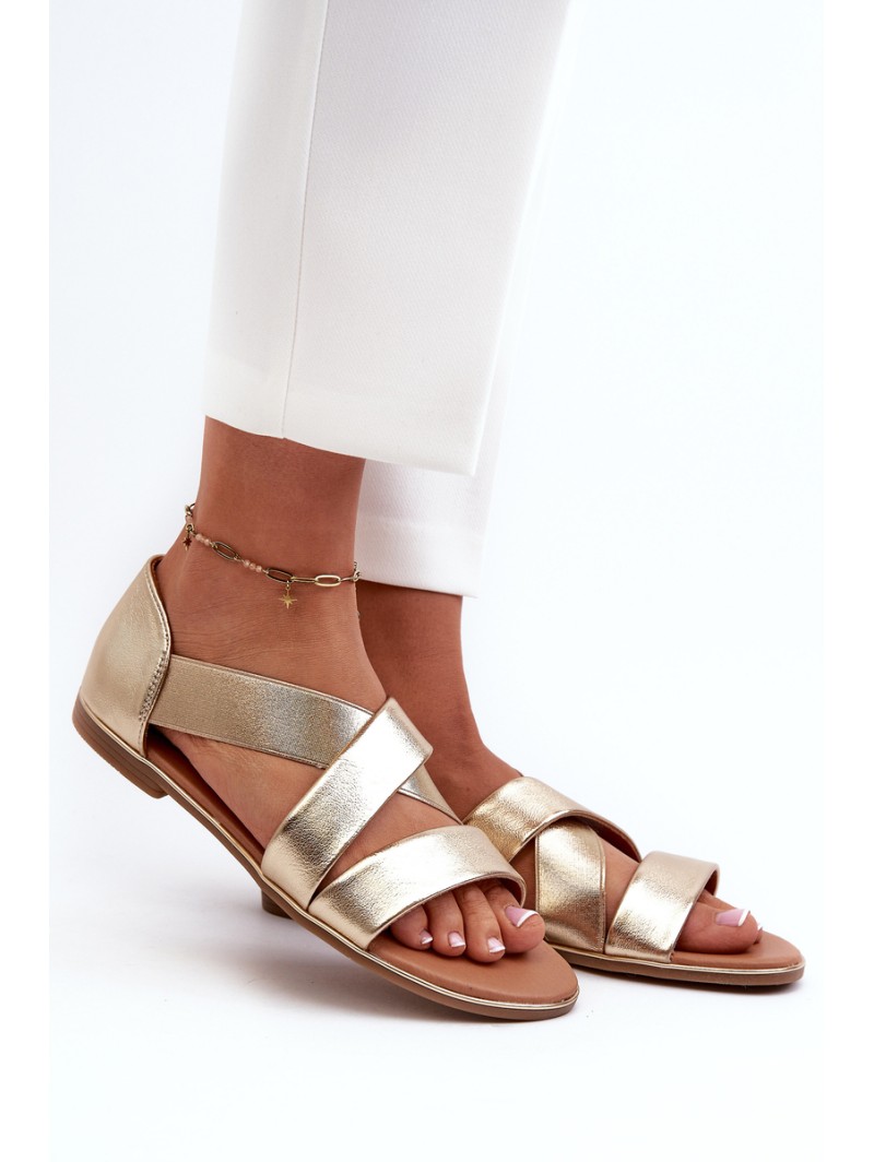 Leather Sandals with Elastic Gold Apulia