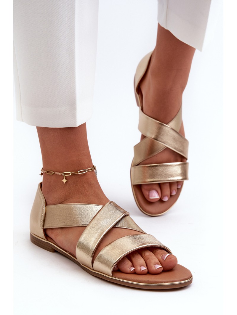 Leather Sandals with Elastic Gold Apulia