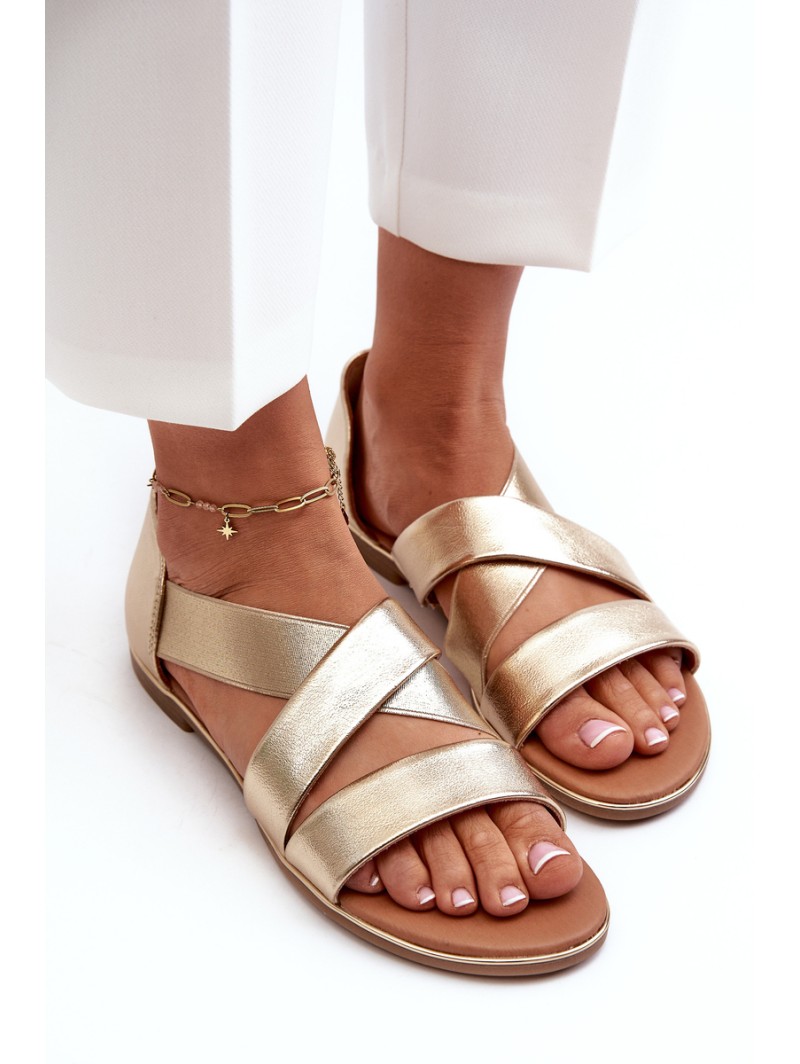 Leather Sandals with Elastic Gold Apulia