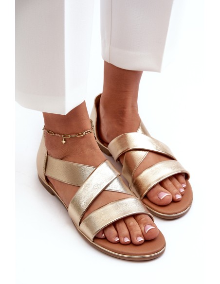Leather Sandals with Elastic Gold Apulia
