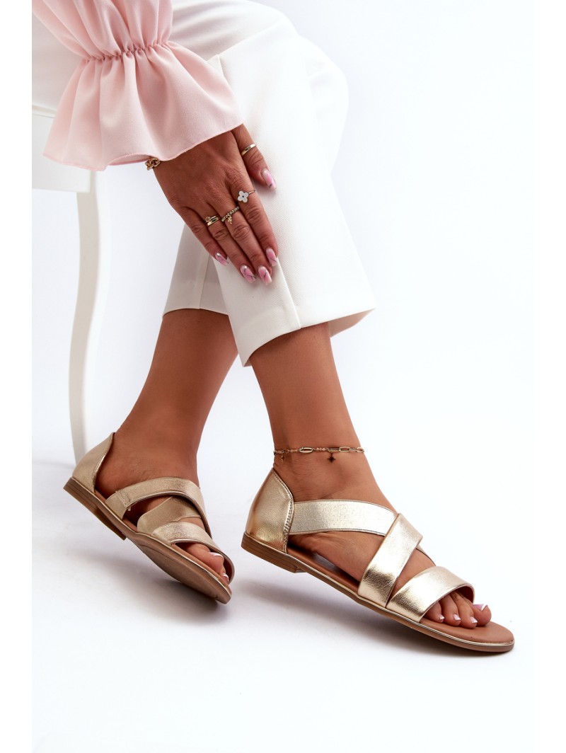 Leather Sandals with Elastic Gold Apulia