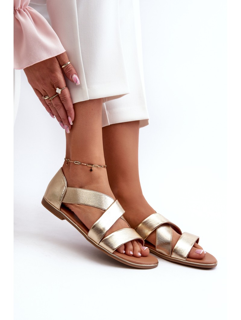 Leather Sandals with Elastic Gold Apulia