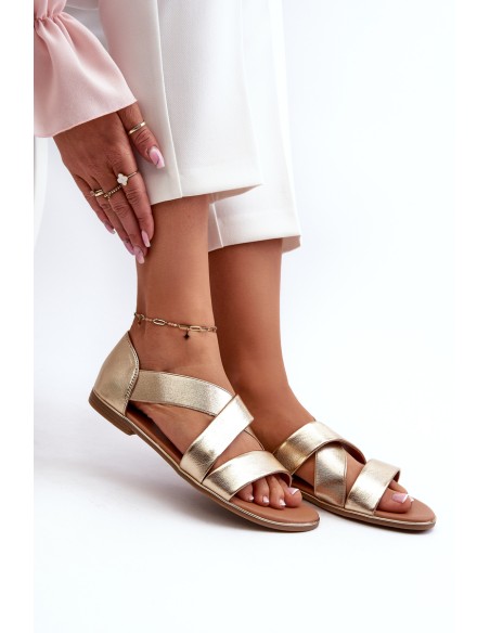 Leather Sandals with Elastic Gold Apulia