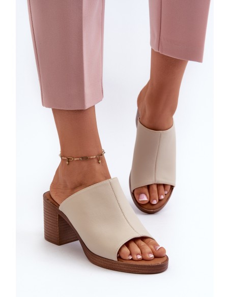 Elegant Light Women's Sandals with Heels Beige Varnila