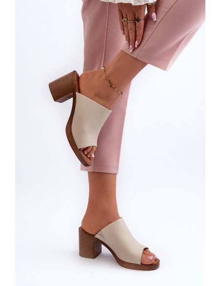 Elegant Light Women's Sandals with Heels Beige Varnila