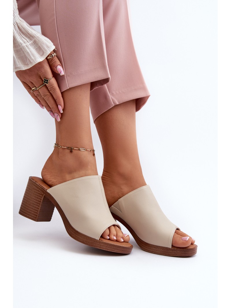Elegant Light Women's Sandals with Heels Beige Varnila