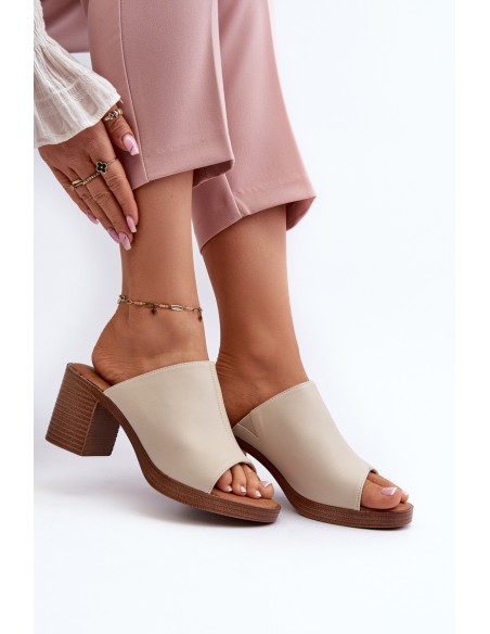 Elegant Light Women's Sandals with Heels Beige Varnila