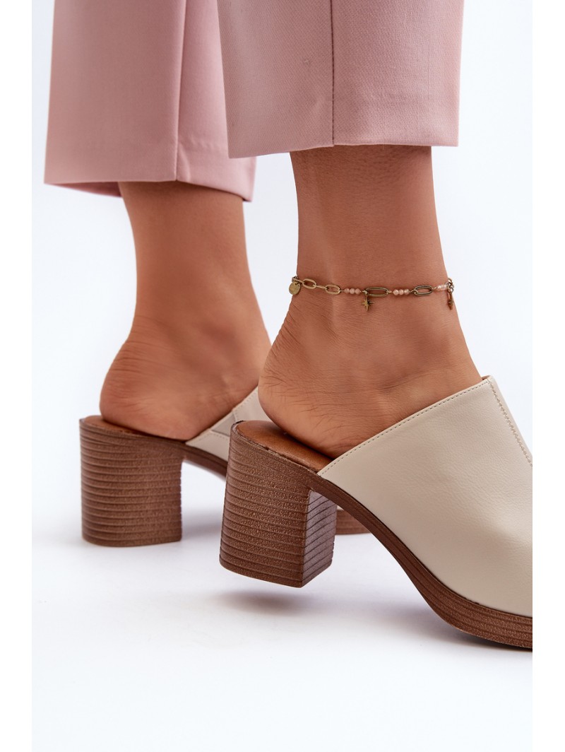 Elegant Light Women's Sandals with Heels Beige Varnila