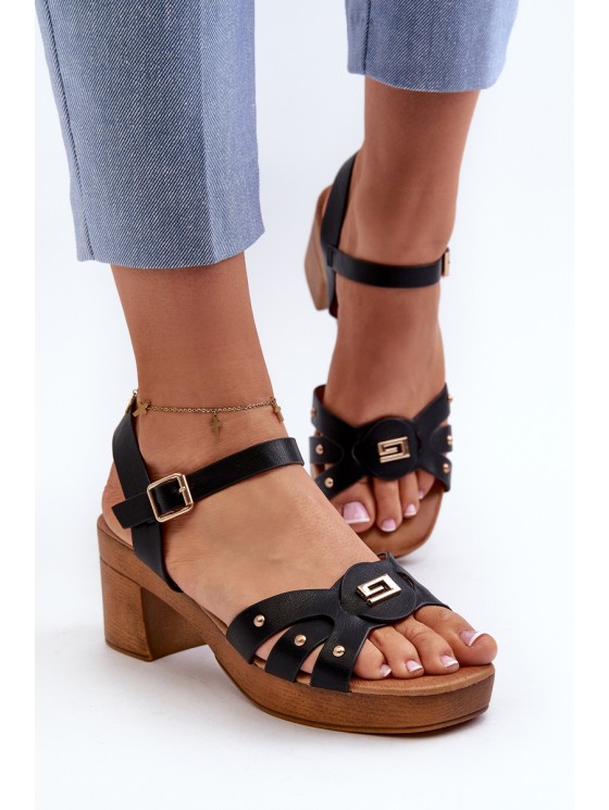 Women's High Heel Sandals in Black Faux Leather Assames